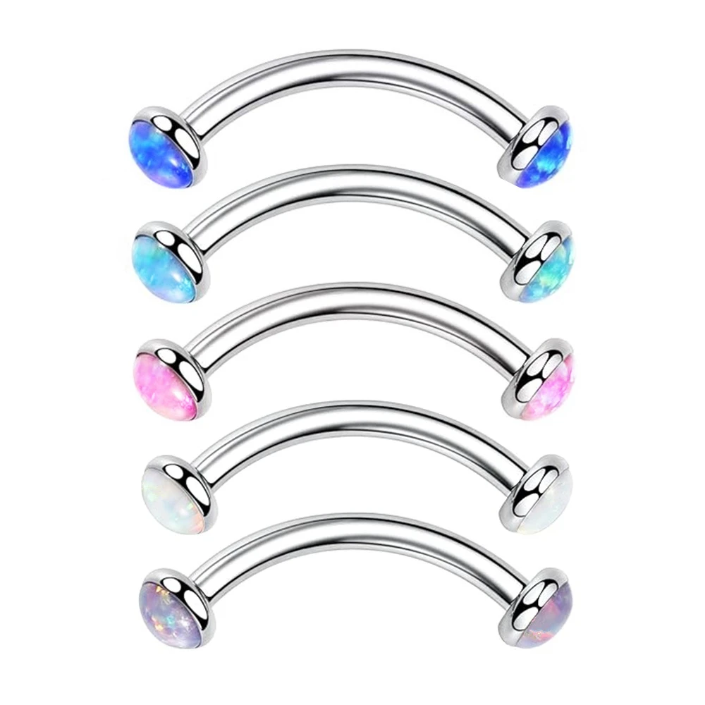 Metal color: ROSE GOLD COLOR, Main Stone Color: Red - 3/4/5mm Opal Steel Eyebrow Ring Internally Threaded 6mm -14mm Bar Curved Barbell Monroe Lip Stud Ear Tragus Piercing