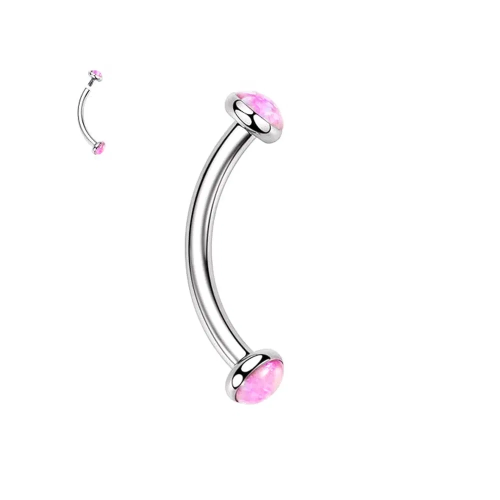 Metal color: ROSE GOLD COLOR, Main Stone Color: Red - 3/4/5mm Opal Steel Eyebrow Ring Internally Threaded 6mm -14mm Bar Curved Barbell Monroe Lip Stud Ear Tragus Piercing