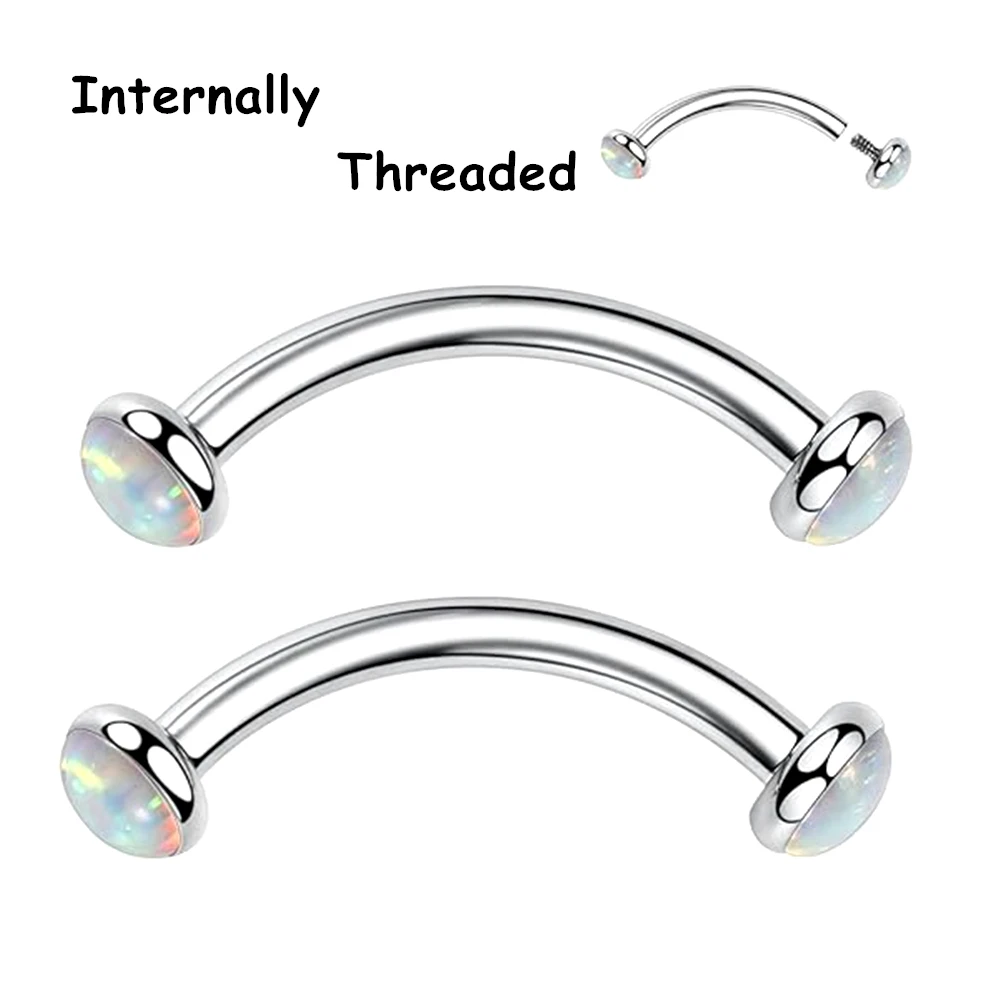 Metal color: ROSE GOLD COLOR, Main Stone Color: Red - 3/4/5mm Opal Steel Eyebrow Ring Internally Threaded 6mm -14mm Bar Curved Barbell Monroe Lip Stud Ear Tragus Piercing