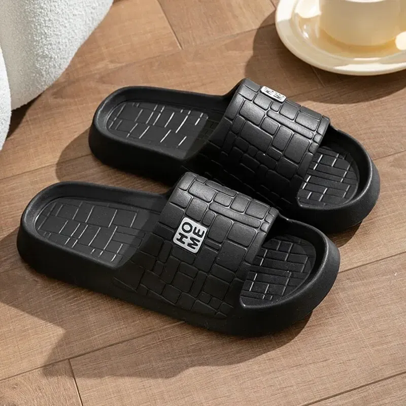 Shoe Size: 36, Color: Black - Summer Slippers Women Men Couple Home Slides Sandals EVA Thick Sole Light Weight Flip Flops Home Indoor Bothe Shower Shoes