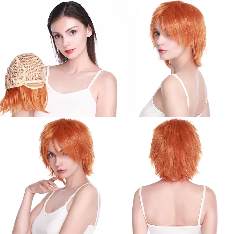 Color: silver grey, Ships From: CHINA, Stretched Length: 8inches - S-noilite Synthetic Short Wig Blue Brown Black Women Men Cosplay Costume Party Head Wigs Hair
