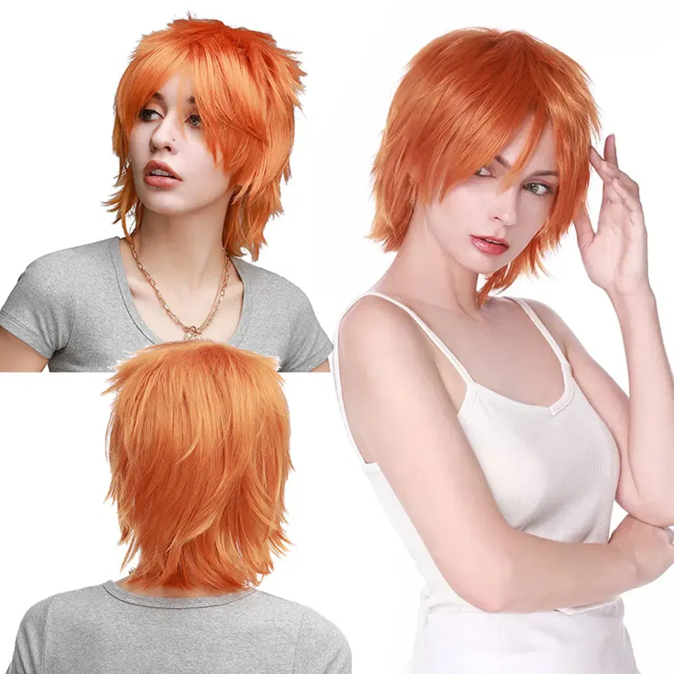 Color: silver grey, Ships From: CHINA, Stretched Length: 8inches - S-noilite Synthetic Short Wig Blue Brown Black Women Men Cosplay Costume Party Head Wigs Hair