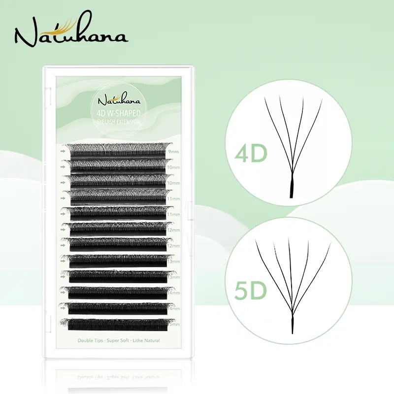 Color: Brushed Brass, Curl: D, Thickness: 0.07mm, Length: MIX - NATUHANA W-Shaped 4D 5D Volume Eyelash Extensions Premade Volume Fans W Shape Lashes Natural Soft False Eyelashes for Makeup