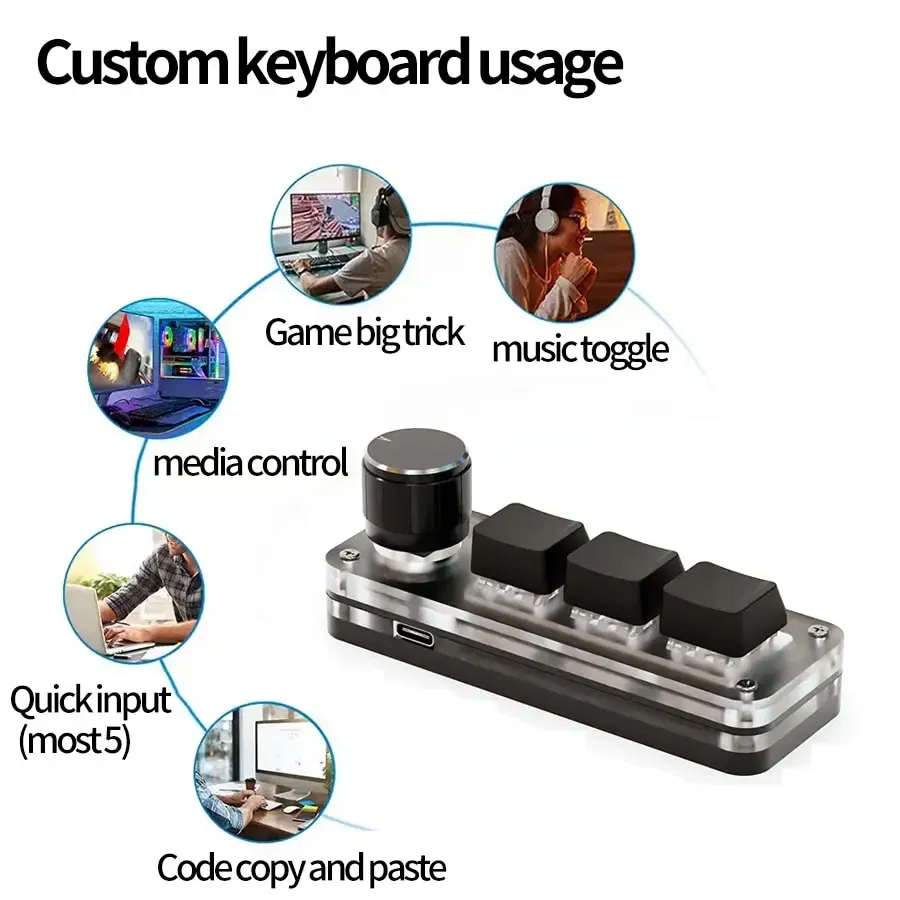 Color: black - Macropad Macro Mechanical Keyboard RGB Mini Gaming Custom Programming Knob Keypads Red Switch 3 Keys For Photoshop