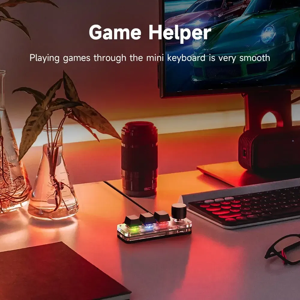 Color: black - Macropad Macro Mechanical Keyboard RGB Mini Gaming Custom Programming Knob Keypads Red Switch 3 Keys For Photoshop