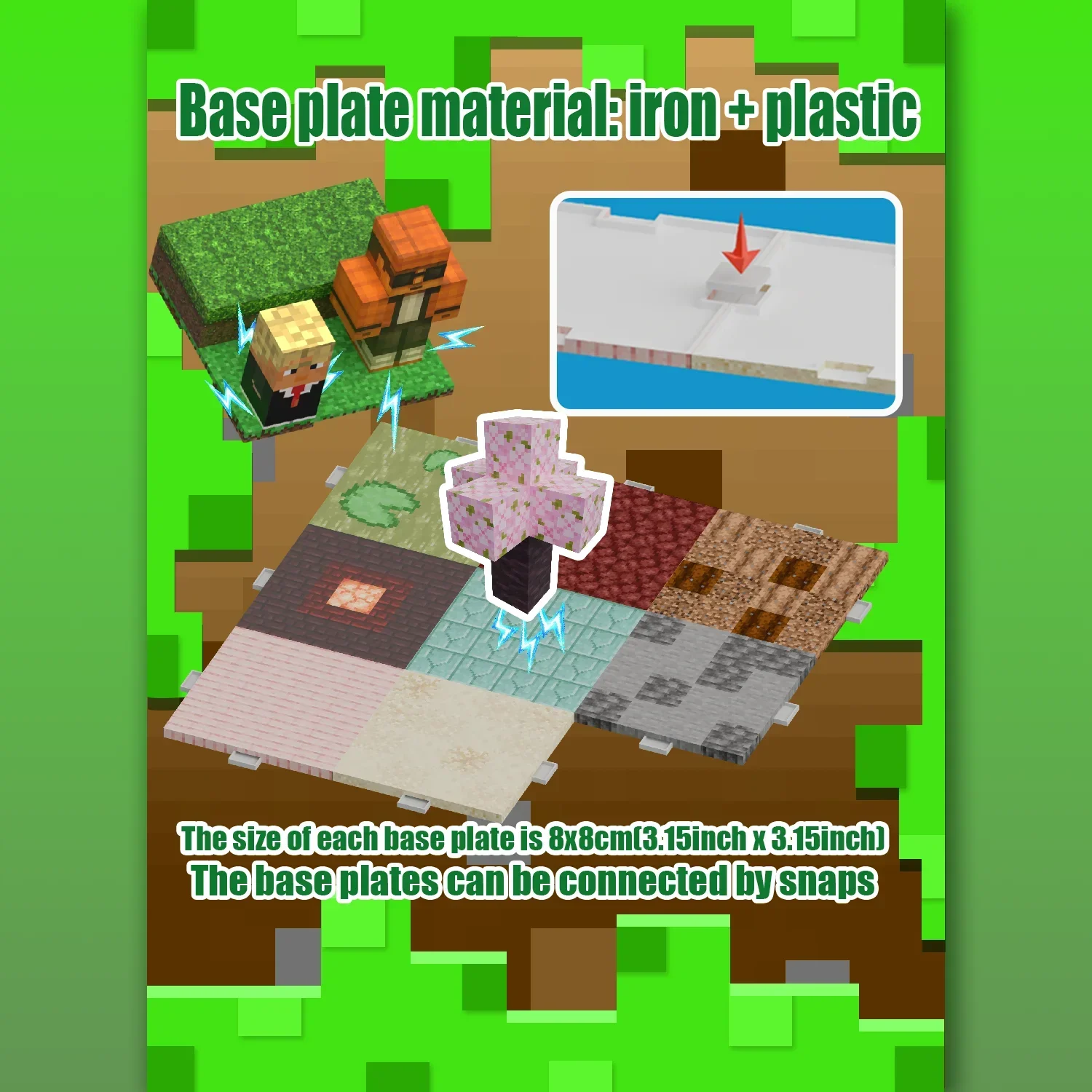 Color: Dark Green - Magnetic Building Blocks Mine World Magnet Cube Set for Boy Girl Kid Age 3+ DIY Pixel style Model Base plate STEM Toy Baseplate