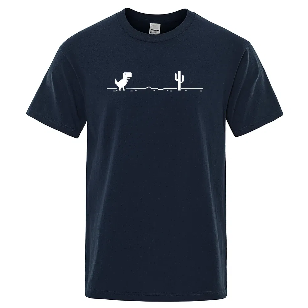 Color: black, Size: S - Mens T-shirts Printed Dinosaur Cactus Funny Tops Summer Cotton T-shirt for Men Casual O-Neck Tee Shirts Streetwear Basic Top