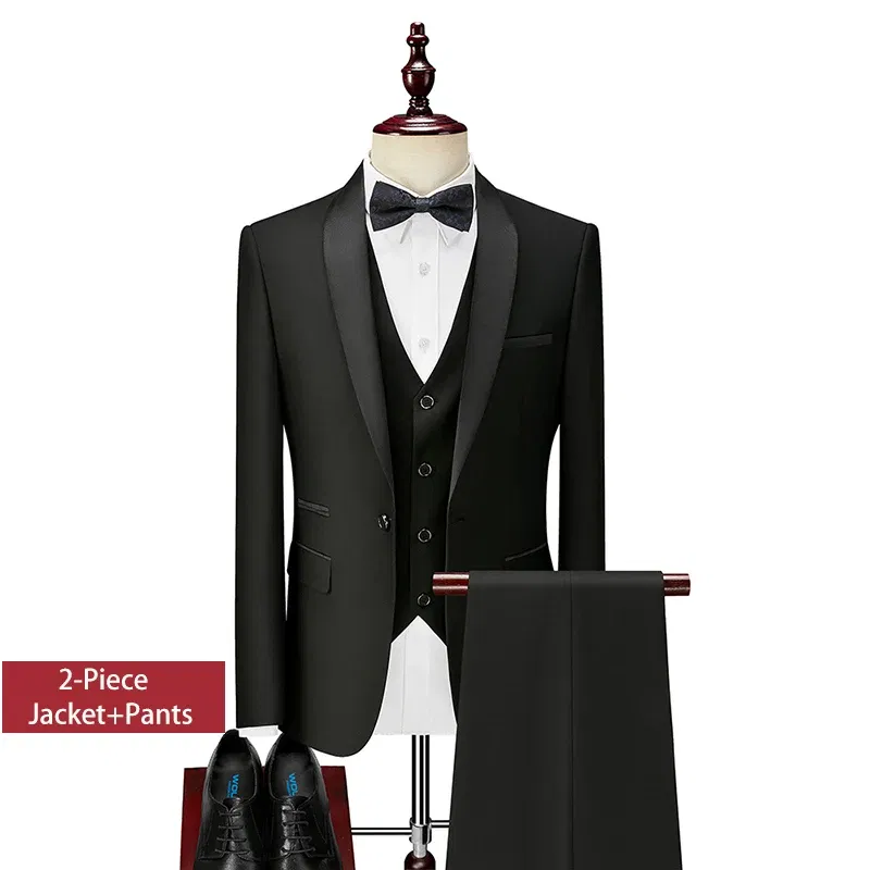 Color: Beige, Size: L - Shenrun Men Tuxedo Slim Fit Fashion Suit Wedding Shawl Lapel 3 Pieces Skinny Single Breasted Jacket Party Prom Singer Costume