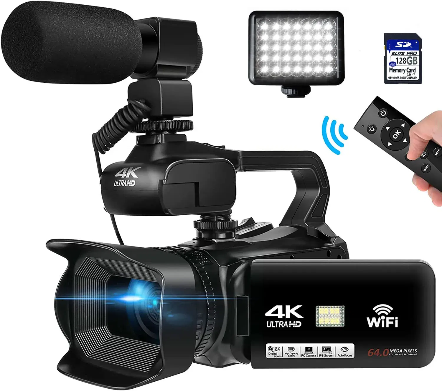 Bundle: Bundle1, Color: GRAY, Ships From: CHINA - Top 4.0"Touch Screen Digital Video Camera YouTube Camcorder 4K Ultra HD camera 64MP Streaming Camera