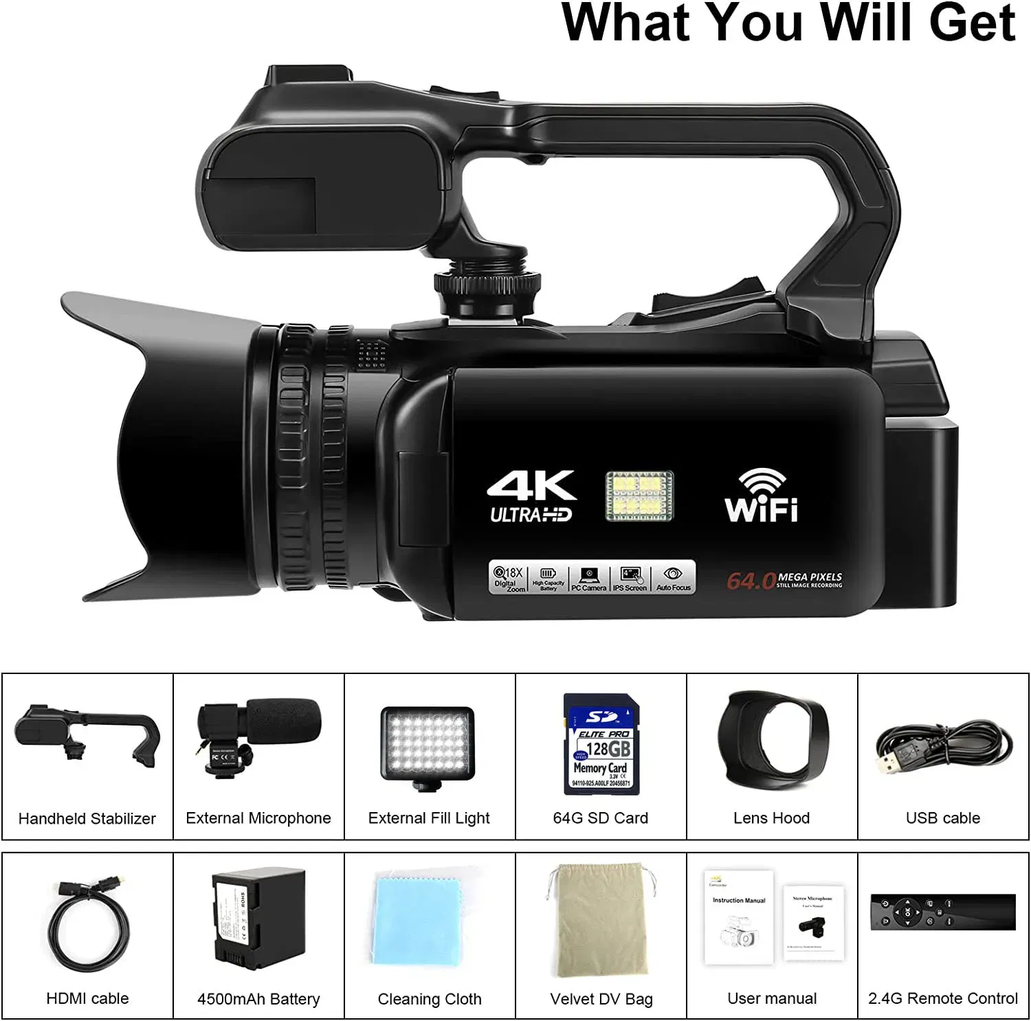 Bundle: Bundle1, Color: GRAY, Ships From: CHINA - Top 4.0"Touch Screen Digital Video Camera YouTube Camcorder 4K Ultra HD camera 64MP Streaming Camera