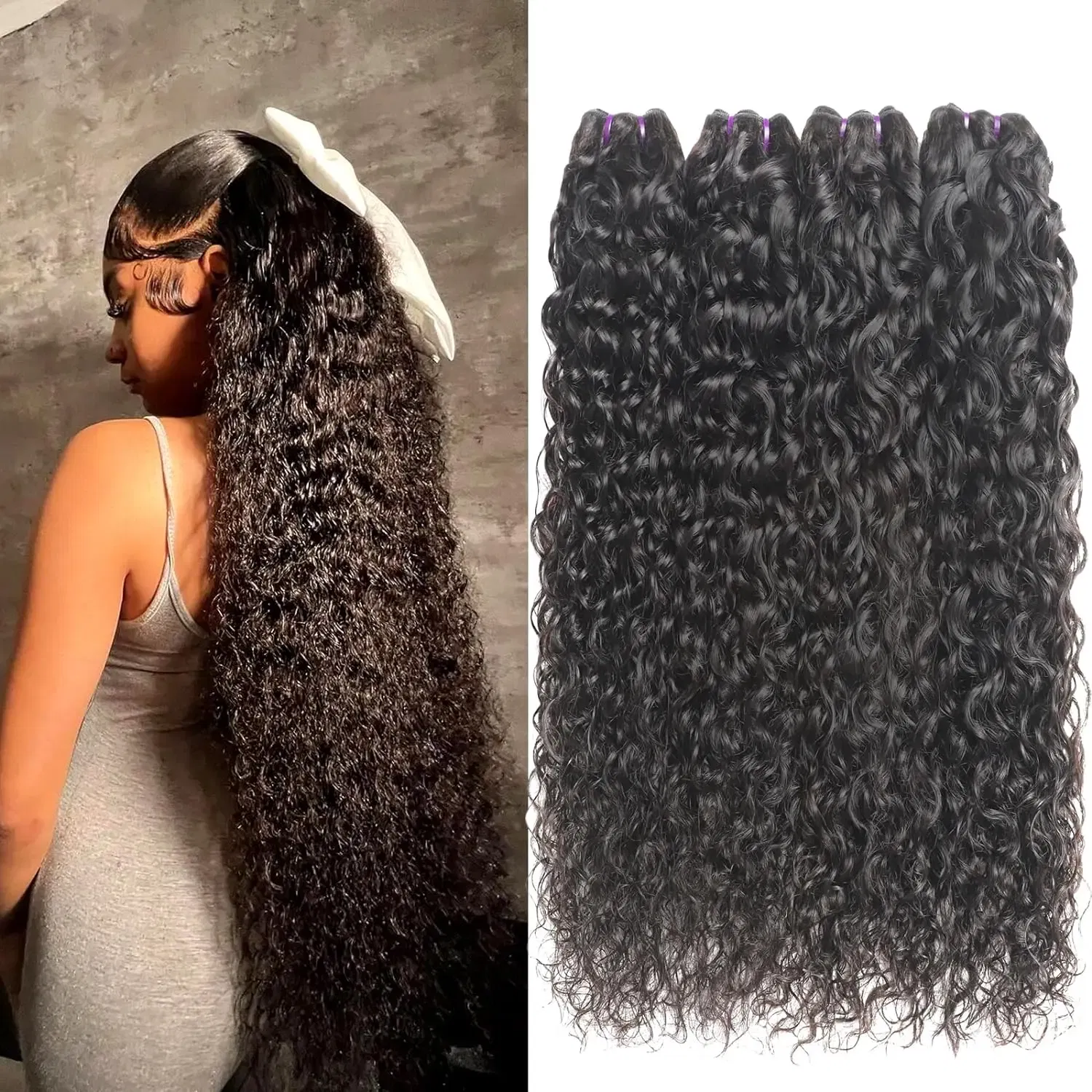 Color: #1, Material Grade: Remy Hair, Longest Hair Proportion: 25%-30%, Ships From: CHINA, Stretched Length: 8 10 12 14 - Water Wave Bundles 10A Peruvian 100% Human Hair Bundles 1 3 4 Bundles Deal Wet And Wavy Curly Hair Extensions