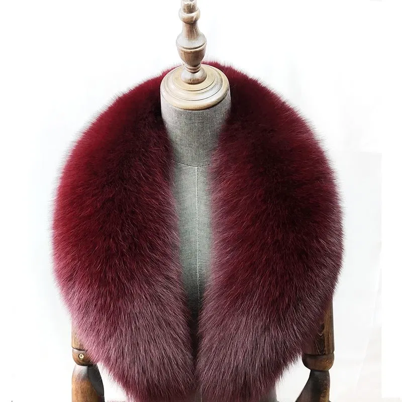 Color: Silver, Size: M - 100% Natural Real Fox Fur Collar For Women Men Coat Jacket Fur Scarf Winter Extra Large Size Neck Warmer Fur Scarf Shawls Wraps