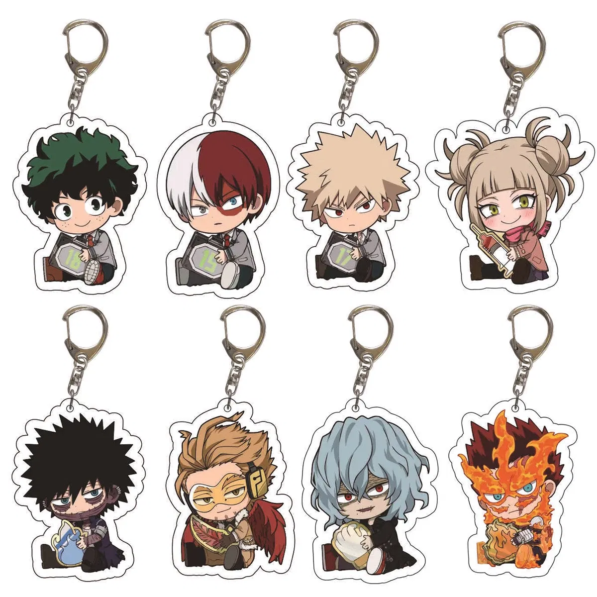 Color: black - 8pcs/set Anime Keychains Hero Acrylic Keychain Izuku Bakugo Katsuki Transparent Pendant Accessories Cute Cartoon Gifts wholesale