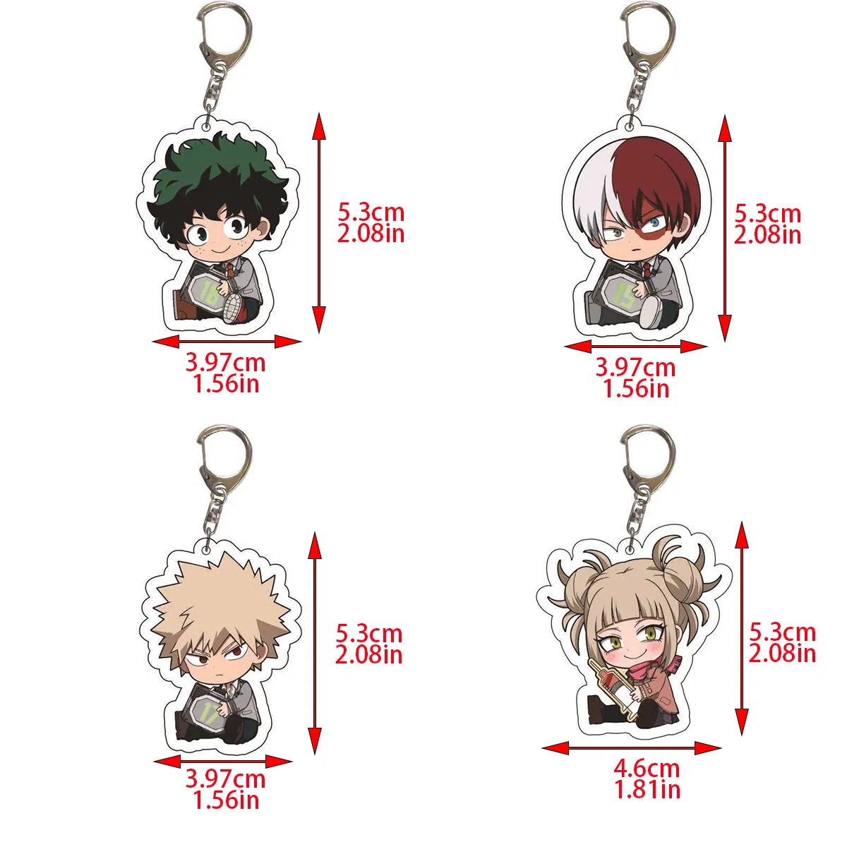 Color: black - 8pcs/set Anime Keychains Hero Acrylic Keychain Izuku Bakugo Katsuki Transparent Pendant Accessories Cute Cartoon Gifts wholesale