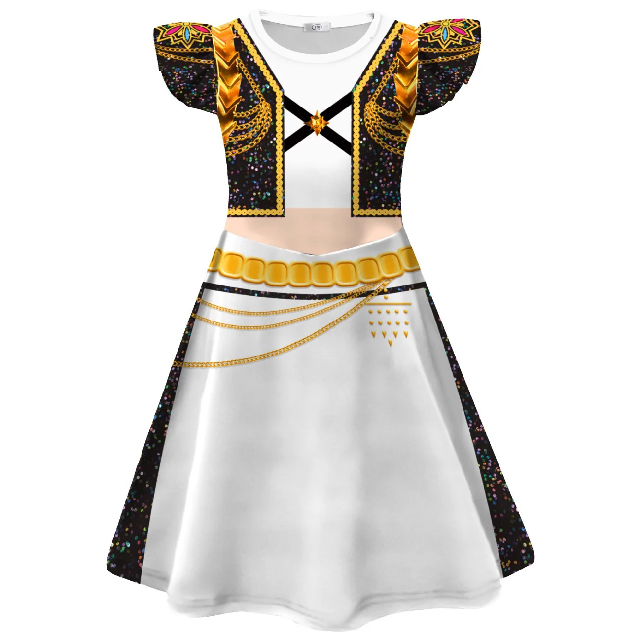 Color: black, Kid Size: 8 - K-Pop Rumi Cosplay Costume Hunters 3D Printed Pattern Flying Sleeve Dress For Girls Halloween Role-Play Carnival Party Outfits