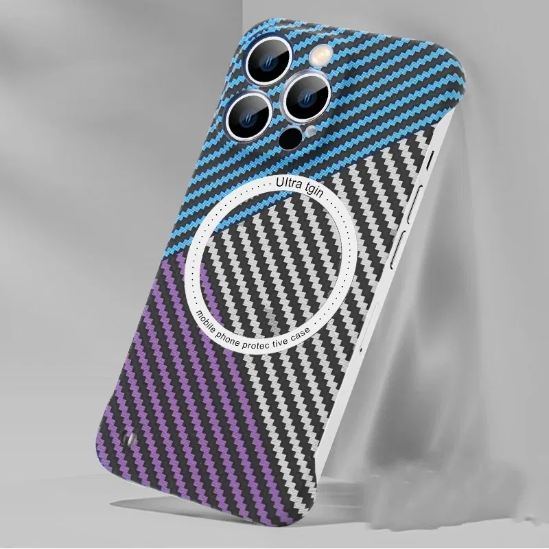 Color: Salmon Pink, Material: EVA - Luxury Carbon Fiber for iPhone 11 14 Plus 12 13 Pro Max Magsafe Case Magnetic Wireless Hard Thin Slim Cover for iPhone 13 14 Max