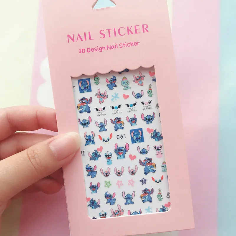 Color: Frosted - 1PCS Hello Kitty 3D Nail Stickers Press on Nails Mickey Mouse Donald Duck Stitch Cartoon Stickers Nail Art Decoration
