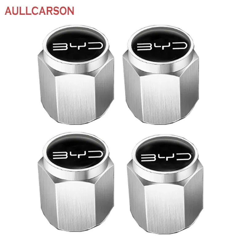 Color: Silver, Ships From: CHINA - Car Wheel Tire Air Valve Caps Stem Cover With Brand For BYD ATTO 3 Song Plus Tang Han TAN Seal Dolphin Mini Seagull Shark King