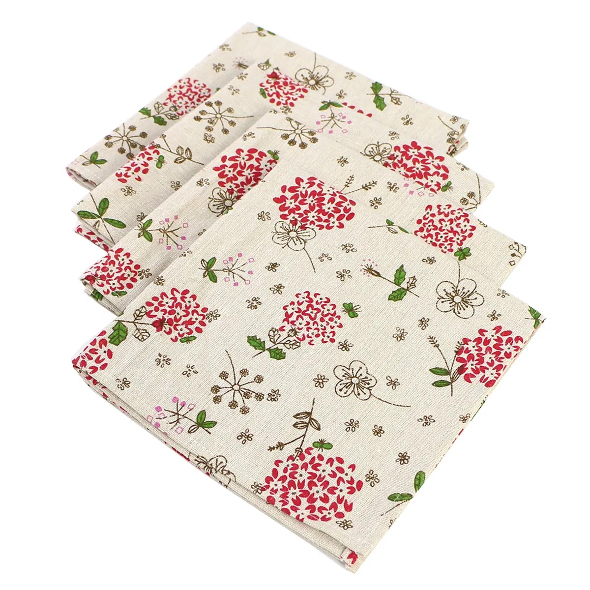 Color: Dark Khaki - 4PCS 40x40CM Floral Printed Cloth Napkins Japanese Style Dinner Dish Towel Wedding Restaurant Bar Table Mat serviette de table