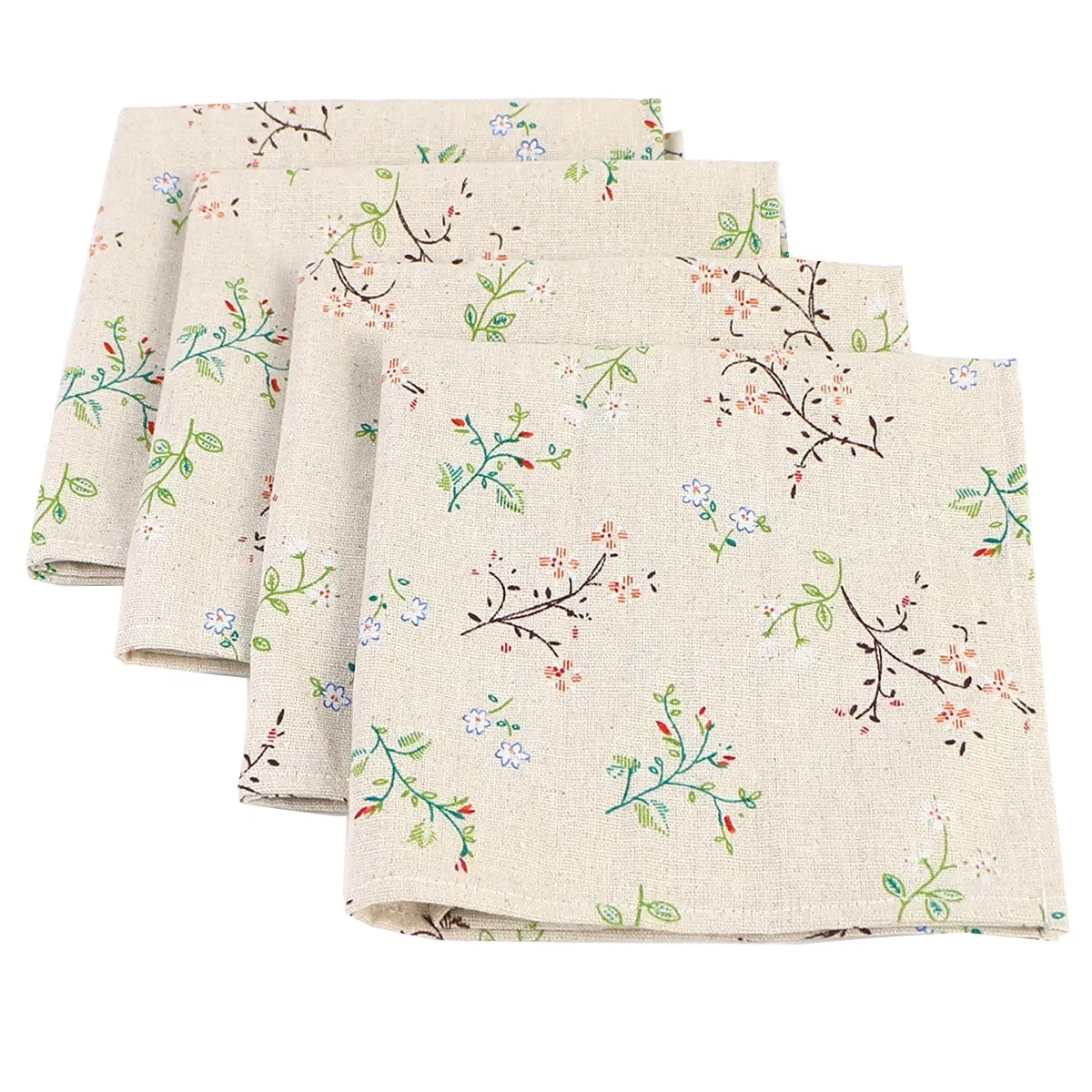 Color: Dark Khaki - 4PCS 40x40CM Floral Printed Cloth Napkins Japanese Style Dinner Dish Towel Wedding Restaurant Bar Table Mat serviette de table