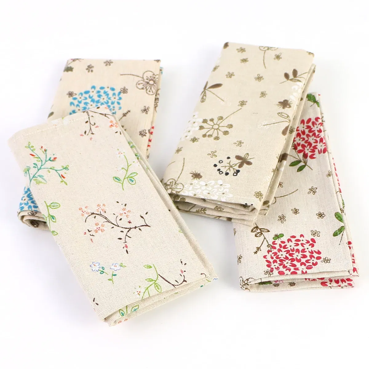 Color: Dark Khaki - 4PCS 40x40CM Floral Printed Cloth Napkins Japanese Style Dinner Dish Towel Wedding Restaurant Bar Table Mat serviette de table