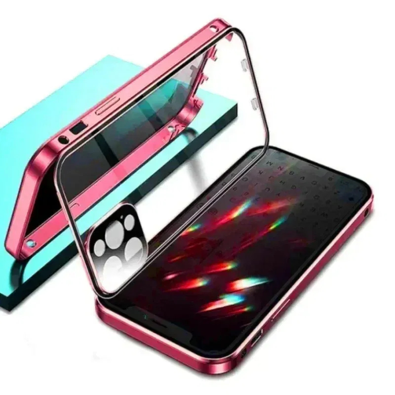 Color: Red, Material: Silicon - Double-Sided Privacy Magnetic Case For iPhone 16 12 13 14 15 11 Pro Max 14 Plus 16 Plus Anti Peeping Full Cover Metal Frame Case