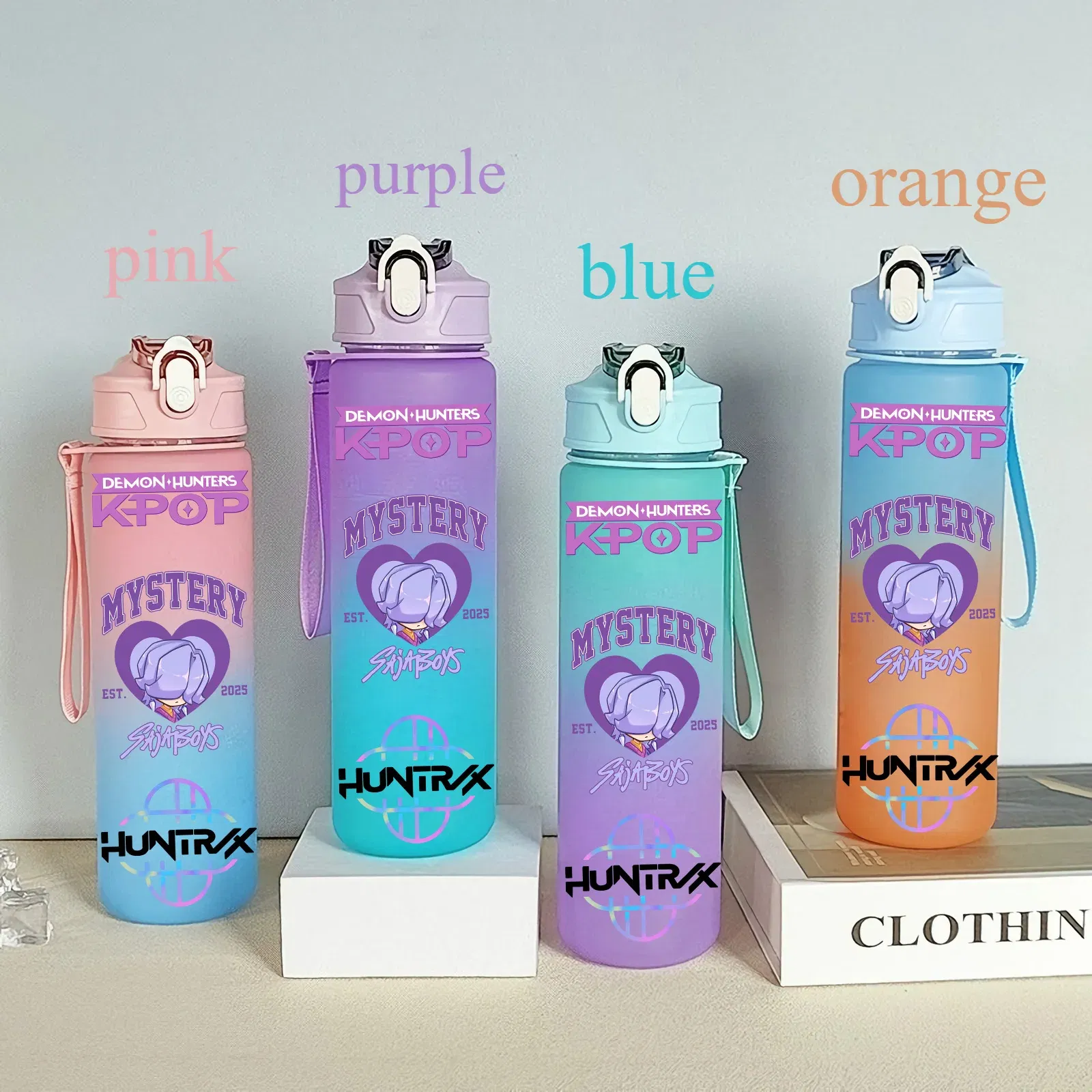 Color: Dark Khaki, Size: 12cm - 750ML K-pop Demon Hunters HUNTR X Rumi Mira Zoey Jinu Celine Kpop Plastic Water Cup K Pop Drinking Bottle School Huntrix Gourde