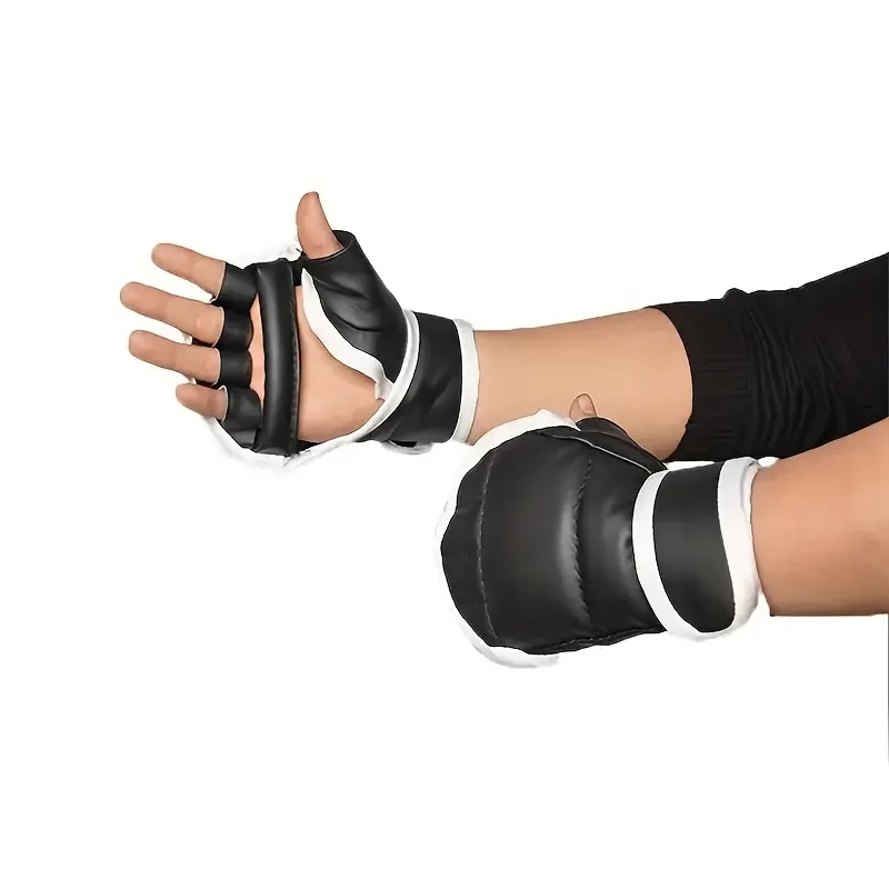 Adult Black Half-Finger Boxing Gloves for Sanda Training
