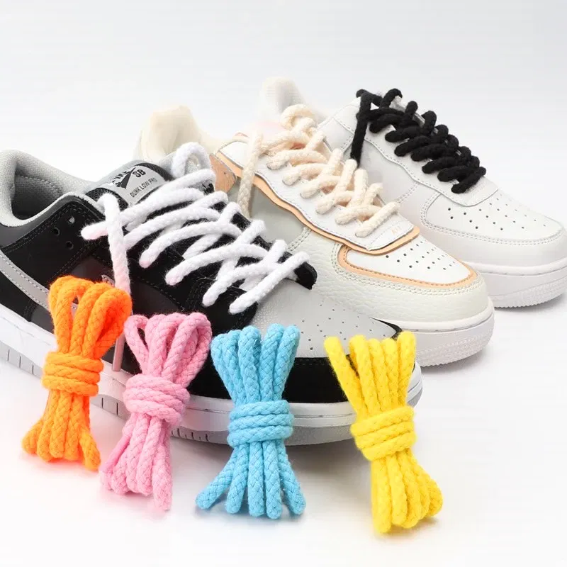 Color: PURPLE, Length: 120cm, Ships From: CHINA - 1Pair Linen Cotton Sneakers Laces for Shoes 8mm Bold Round Shoelaces Quality AF1 Shoe laces 100/120/140/160/180CM Shoestrings