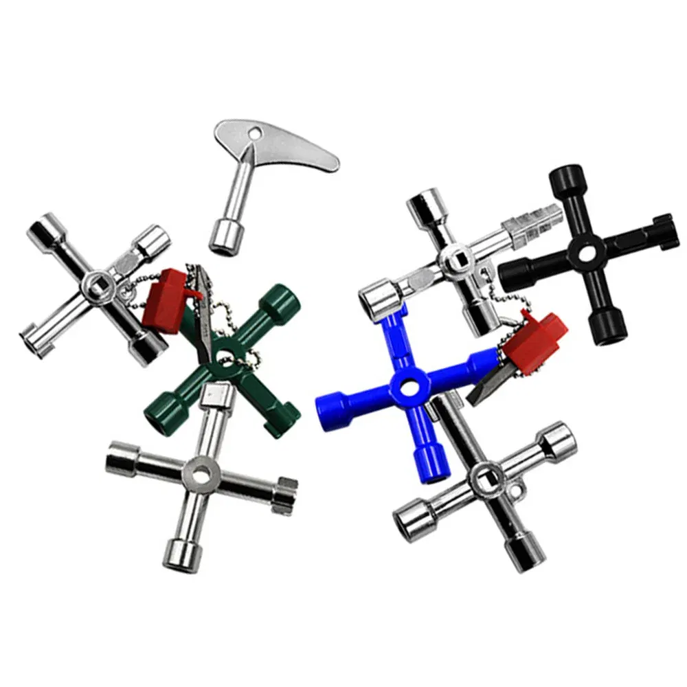 Color: Silver - Electric Cabinet Car Elevator Cross Key Wrench Water Meter Valve Key Internal Triangle Wrench Multi-purpose Tool Portable