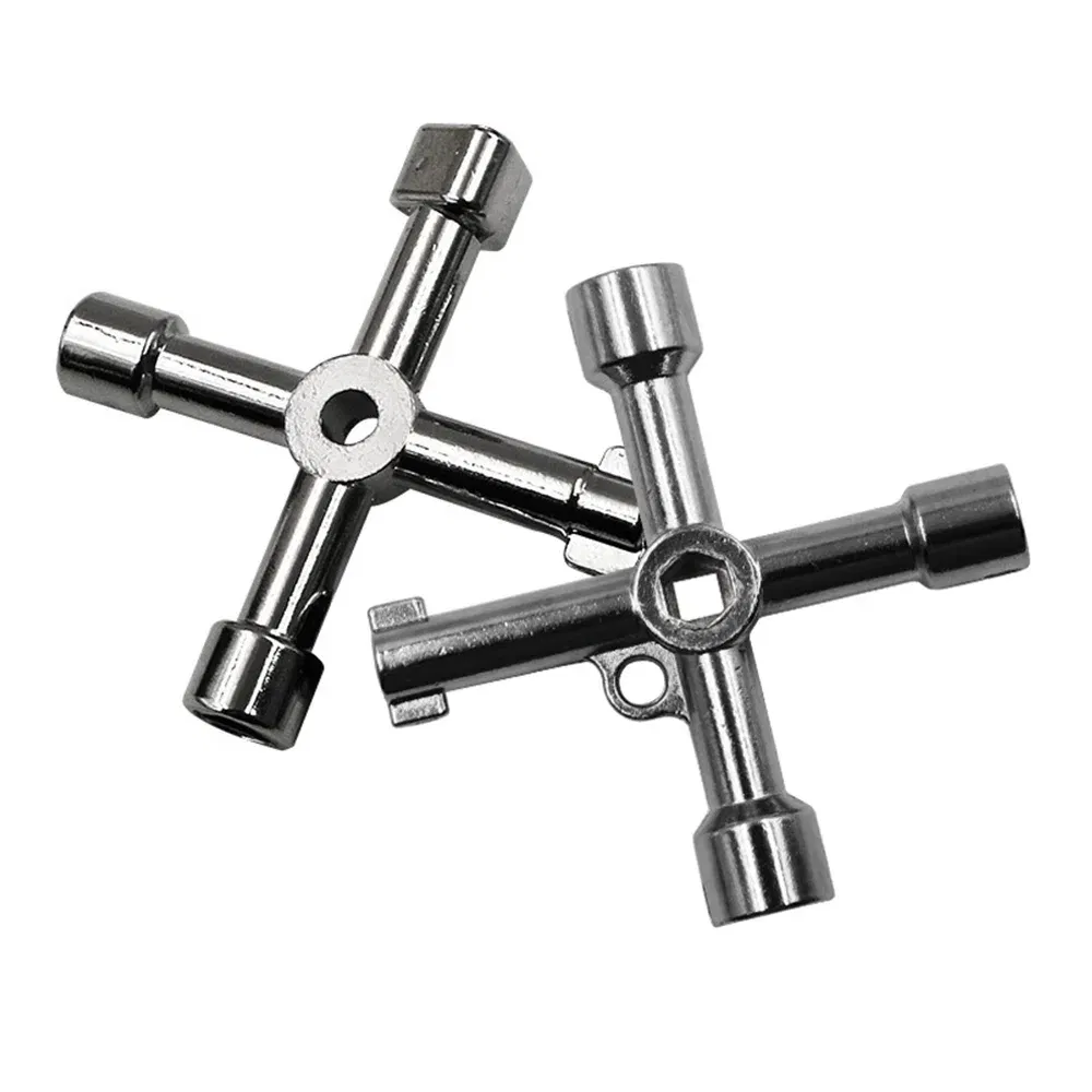 Color: Silver - Electric Cabinet Car Elevator Cross Key Wrench Water Meter Valve Key Internal Triangle Wrench Multi-purpose Tool Portable