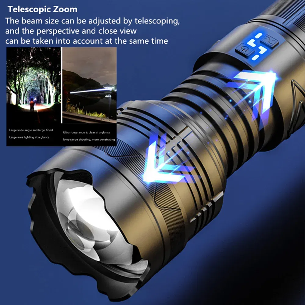 Emitting Color: changeable - High Power Tactical Rechargeable led flashlight long range very powerful Lantern 100W usb charging lamp Torch with indicator