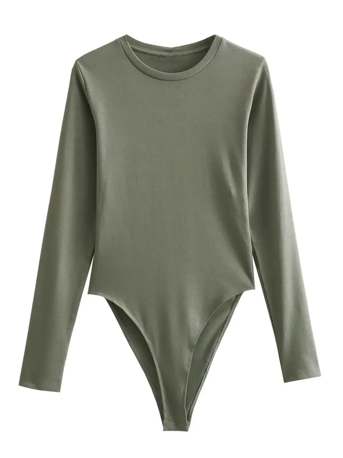 Color: Beige, Size: M - XNWMNZ Women's Fashion 2023 Long sleeved Modal Bodysuit Women High Street Versatile Round Neck Slim Female Chic Bodysuit