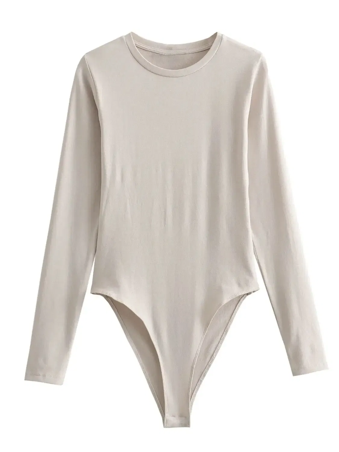 Color: Beige, Size: M - XNWMNZ Women's Fashion 2023 Long sleeved Modal Bodysuit Women High Street Versatile Round Neck Slim Female Chic Bodysuit