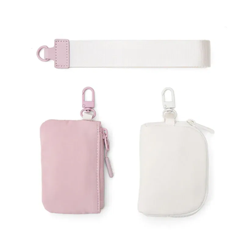 Color: Clear - Mini Dual Coin Pouch Solid Color Wristlet Keychain Wallet Change Pocket Handbag lulu Coin Purse Women Portable  Key Card Holder