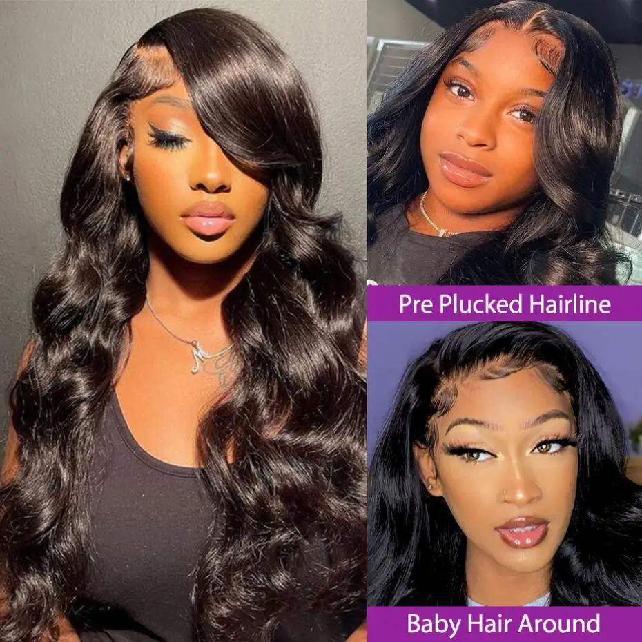 Color: #1B, Ships From: CHINA, Stretched Length: 26inches, Density: 150% - 13x4 13x6 Transparent Body Wave Wig Pre Plucked Glueless 4x4 HD Lace Closure Wigs For Women Brazilian Lace Front Human Hair Wig