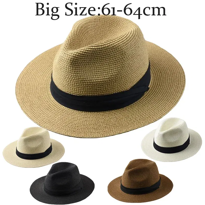 Color: army green, Size: XS?€old?‰ - Large Size XL61-64cm Panama Sun Hats Men Wide Brim Straw Caps Women Summer Big Head Beach Hat Male Plus Size Fedora Hat 58-60cm