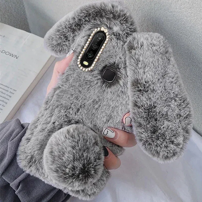 Color: PURPLE, Material: POLYESTER - Warm Plush Rabbit Fluffy fur Cover for Samsung A15 A25 A35 A55 A14 A24 A34 A54 A13 A23 A33 A53 A12 A22 A32 A52 A51 Phone Case
