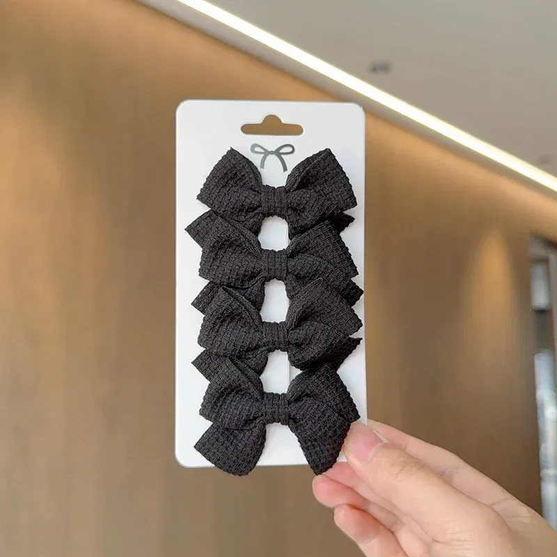 Color: Ivory - 4PCS Soft Cotton Bow Hairpin Girl Sweet Plaid Design Hairpin Color Block Delicate Hairgripe Barrettes Kawaii Child Accessories