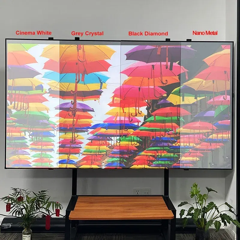 Size: 84 inch - Projection Screen Fabric Free Sample Curtain Material ALR PET Crystal T Prism Nano Black Diamond Grey Crystal Cinema White Etc.