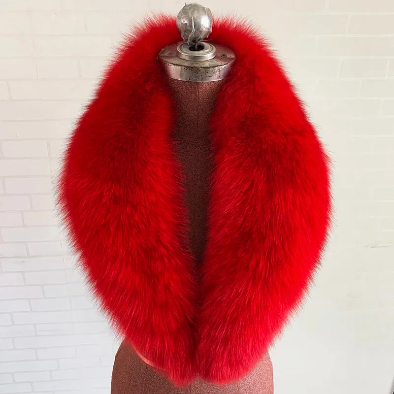 Color: army green, Size: XL - 100% Natural Real Fox Fur Collar For Women Men Coat Jacket Fur Scarf Winter Extra Large Size Neck Warmer Fur Scarf Shawls Wraps