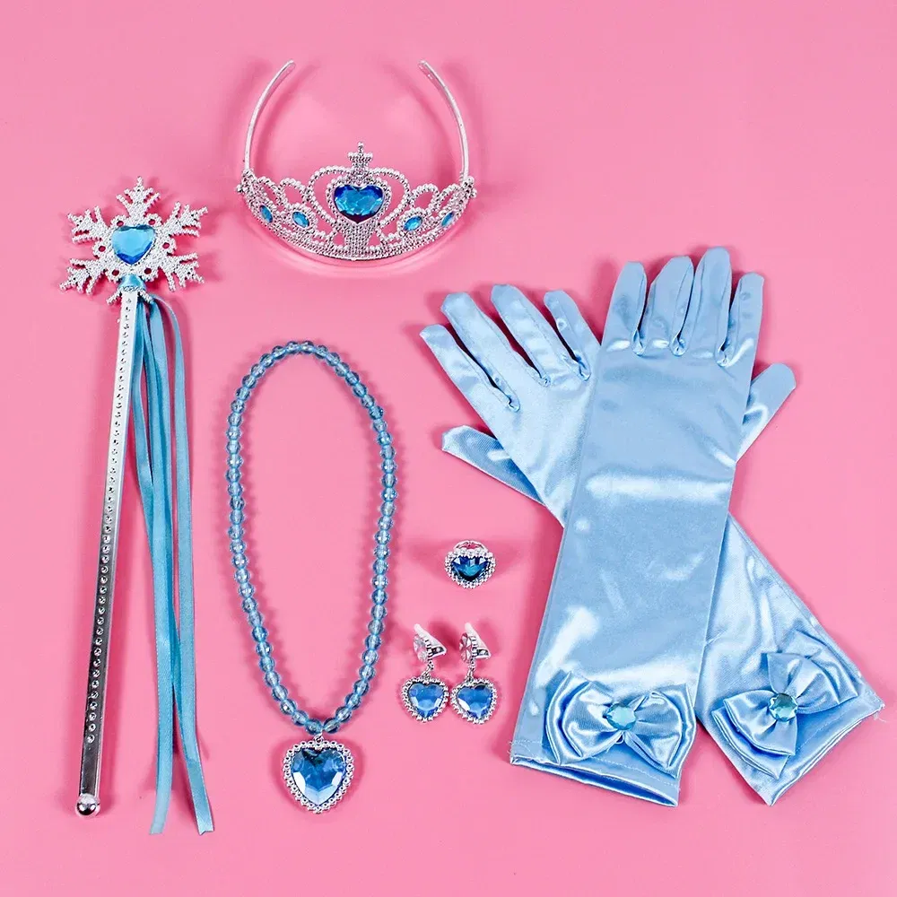 Color: WHITE - Pincess Anna Elsa Cosply Accessories Crown Magic Wand Necklace Wig Gloves Frozen Snow White Belle Cinderella Princess Role Play