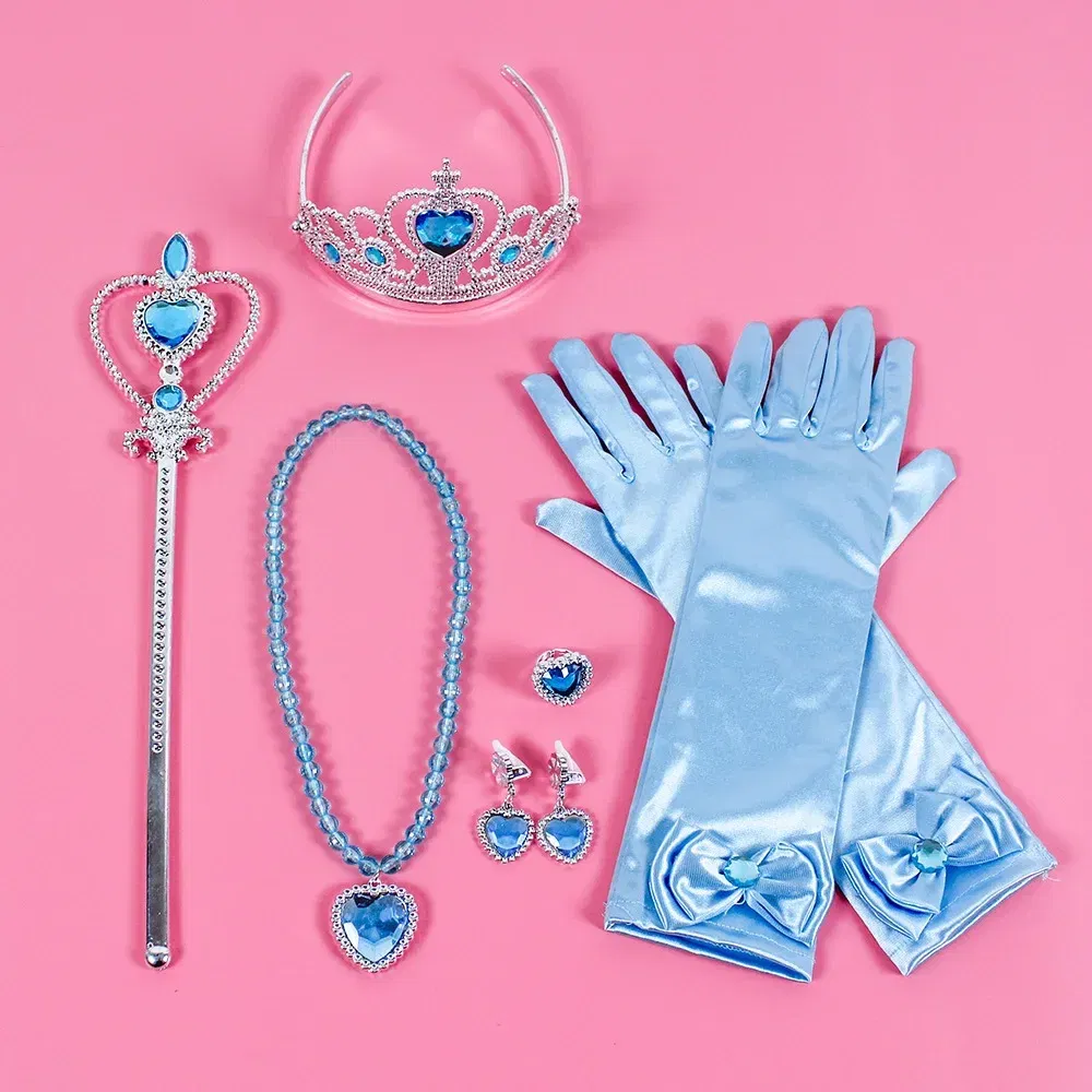 Color: WHITE - Pincess Anna Elsa Cosply Accessories Crown Magic Wand Necklace Wig Gloves Frozen Snow White Belle Cinderella Princess Role Play