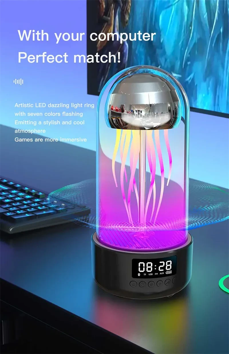 3in1 Colorful Jellyfish Lamp With Clock