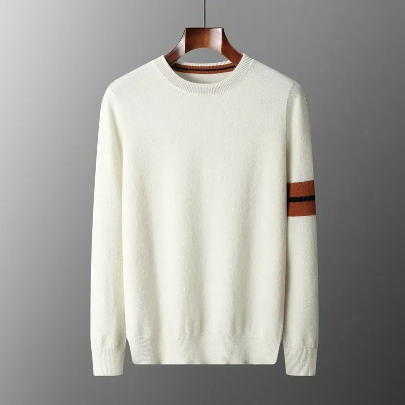 Color: Beige, Size: XXL, Ships From: CHINA - Autumn Winter Men's O-Neck Pullover Sweater 100% Cashmere Simple Basic Knitwear Cashmere Solid Color Clothing Casual Warm Tops