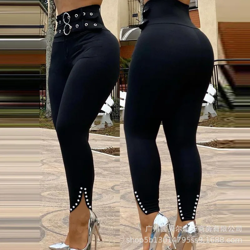 Color: black, Size: M - Leggings Women Long Pants Pencil Pant Sheath High Tight Waist Slim Bodycon Sexy Casual High Waist Elegant Club Y2k Streetwear