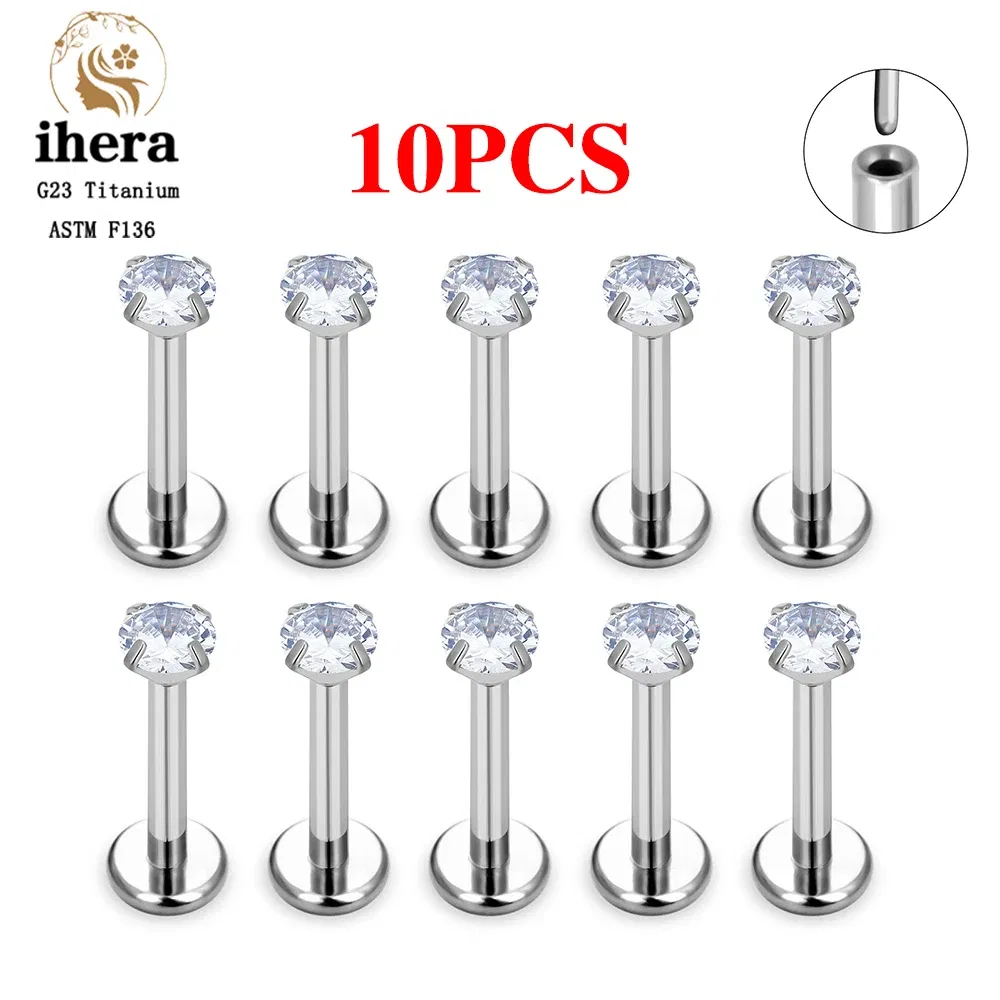 Metal color: Imitation Rhodium Plated, Ships From: CHINA, Main Stone Color: Red - 10PCS G23 Titanium Lip Ring Labret Piercing Stud Earring CZ 16/18/20G Push Pin Ear Tragus Cartilage Helix Conch Pierc? Jewelry