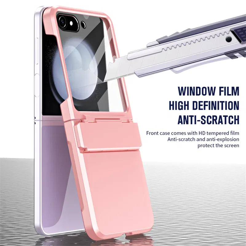 Color: Gold, Material: ABS - For Samsung Galaxy Z Flip 6 5 Flip5 Case Luxury Matte With Mirror Film Folding Hinge Shockproof Protection Hard Cover accessory
