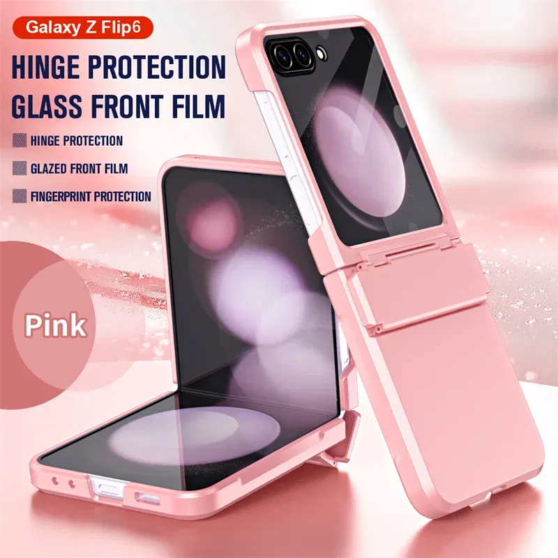 Color: Gold, Material: ABS - For Samsung Galaxy Z Flip 6 5 Flip5 Case Luxury Matte With Mirror Film Folding Hinge Shockproof Protection Hard Cover accessory