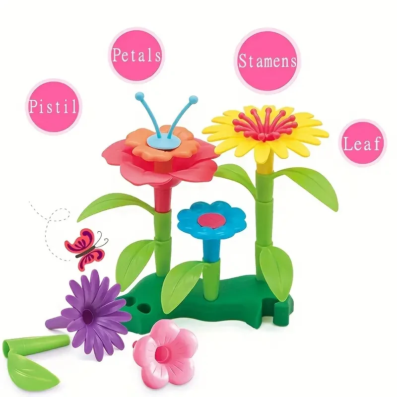 72pcs Flower Garden Building Set: STEM Educational Activity for 3-6 Year Old Boys & Girls - Arts & Crafts Toys Gifts for Preschoolers, Halloween/Thanksgiving Day/Christmas gift